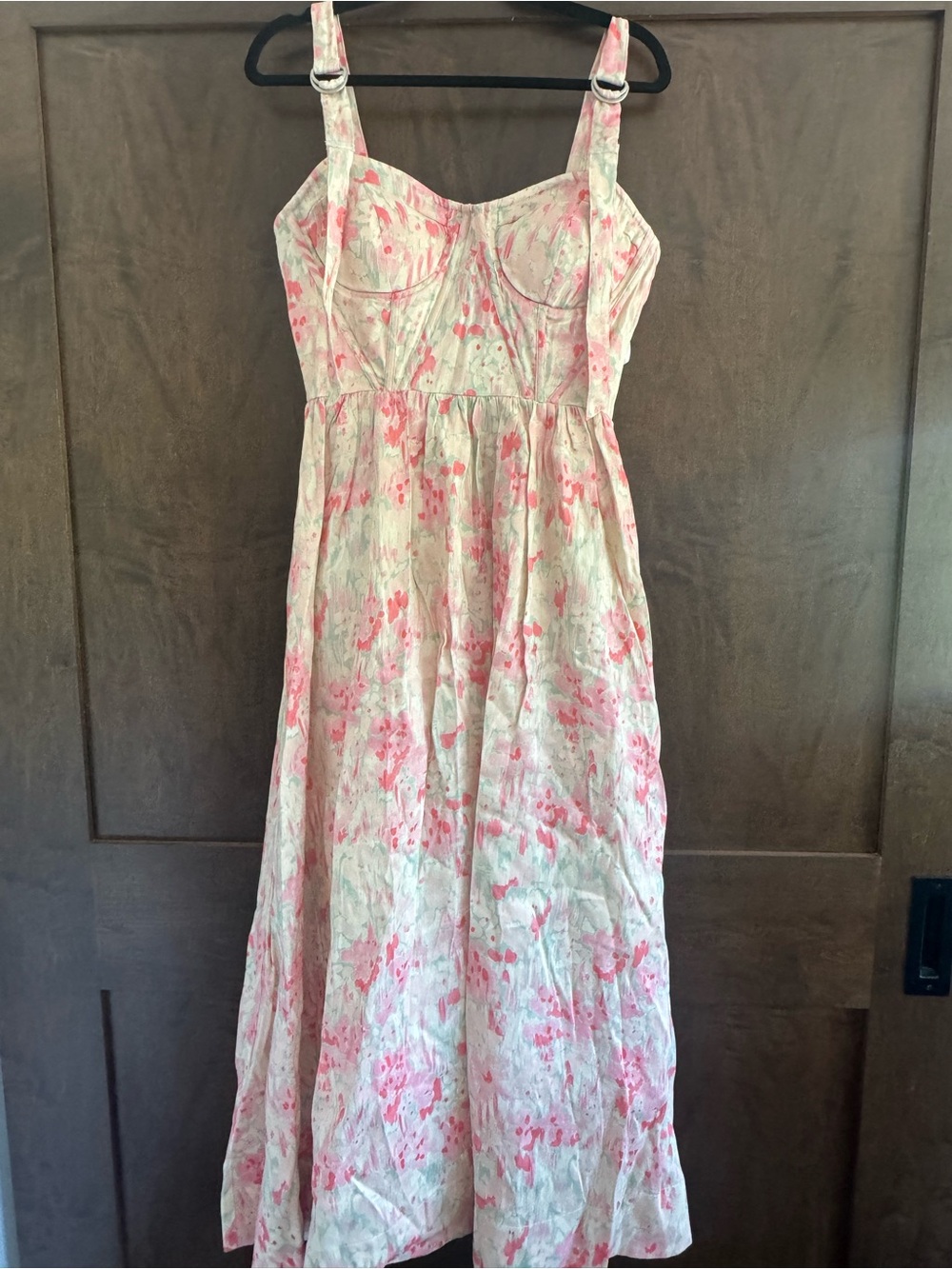 Pink Floral Maxi Dress with Bustier Bodice